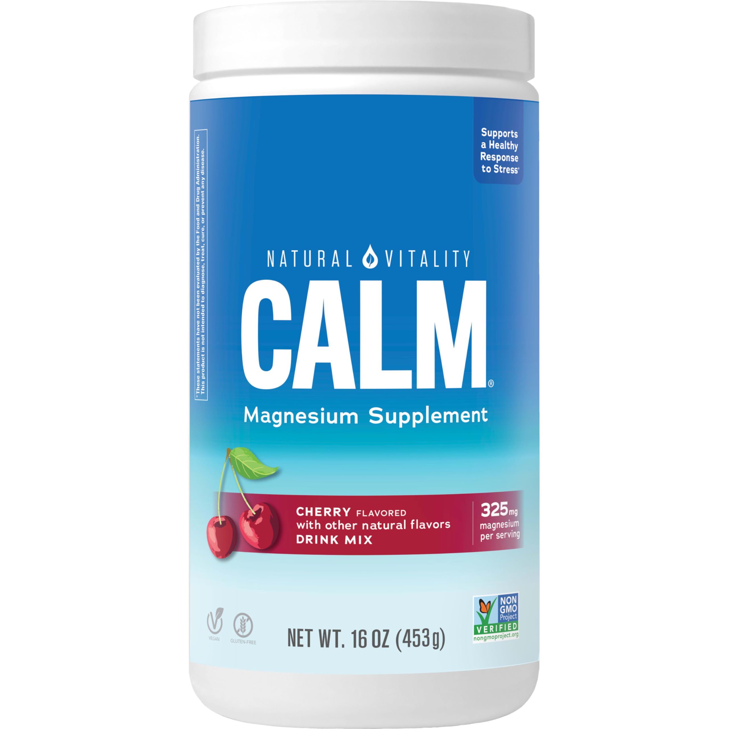 Natural Vitality Calm, Magnesium Citrate Supplement, Anti-Stress Drink Mix Powder, Gluten Free, Vegan, & Non-GMO, Raspberry Lemon, 16 oz