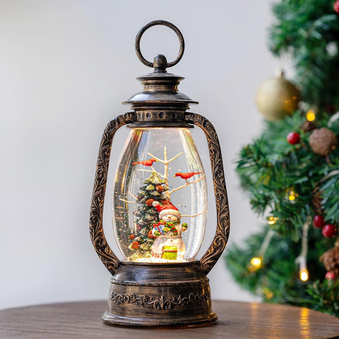 Christmas Snow Globe Swirling Glittering Nativity Scene with Music, USB Lined/Battery Operated Lighted Water Lantern for Christmas Festival Decoration Gifts