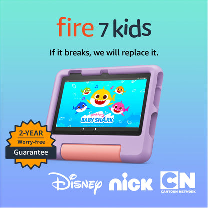 Amazon Fire 7 Kids tablet (newest model) ages 3-7. Top-selling 7" kids tablet on Amazon. Includes 6 months of ad-free and exclusive content, easy parental controls, 10-hr battery, 16 GB, Red