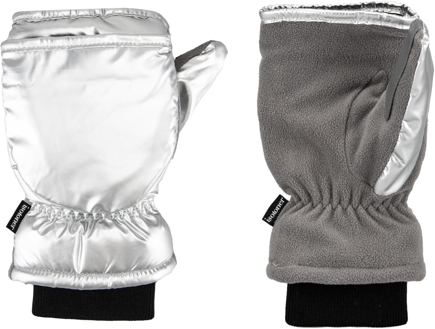 isotoner womens Water Repellent Touchscreen Iridescent Sleekheat Gloves and Flip Top Mittens