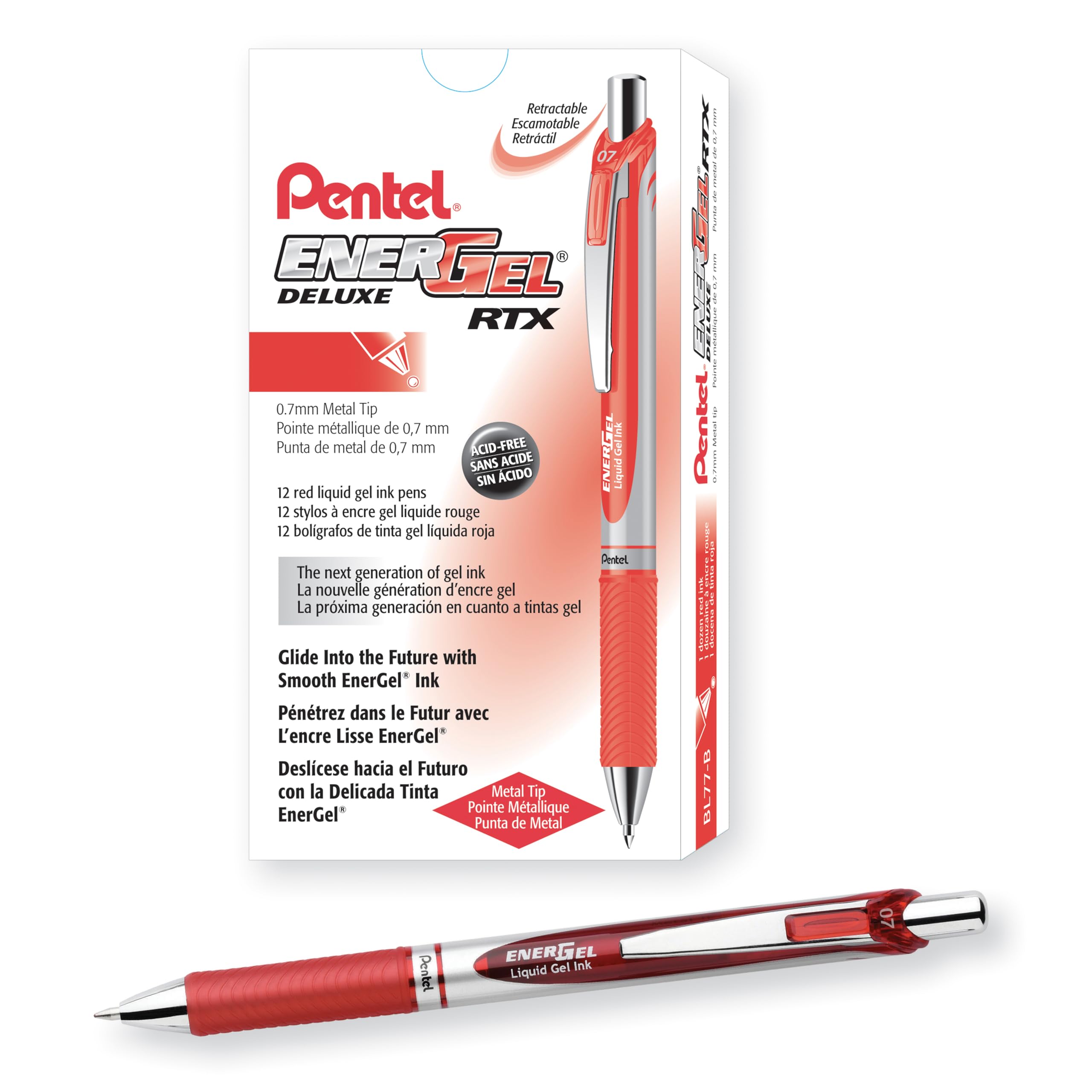 Pentel EnerGel Retractable Liquid Gel Pens, Medium Point, 0.7 mm, Silver Barrel, 12 Black Ink pens, the Ultimate writing pens, the Best Writing Pens for office, school and journaling, Pack of 12