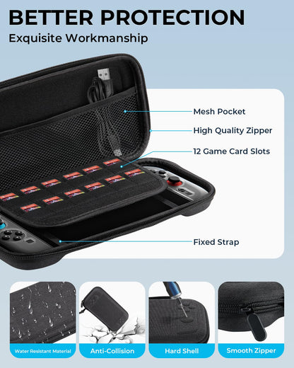 Switch 2 Pro Controllers Accessories Bundle for Nintendo 17-in-1: Carrying Case, Screen Protector, Thumb Grip for Joycon, Dockable Console Protective Cover Shell, Steering Wheel, 2025 Switch2 Game Kit