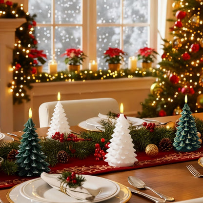 Christmas Decorations Indoor, Christmas Decor - Christmas Tree Candles Battery Operated, Flameless LED Candle Lights with 6H Timer, Xmas Home Decor, Set of 2(Green)