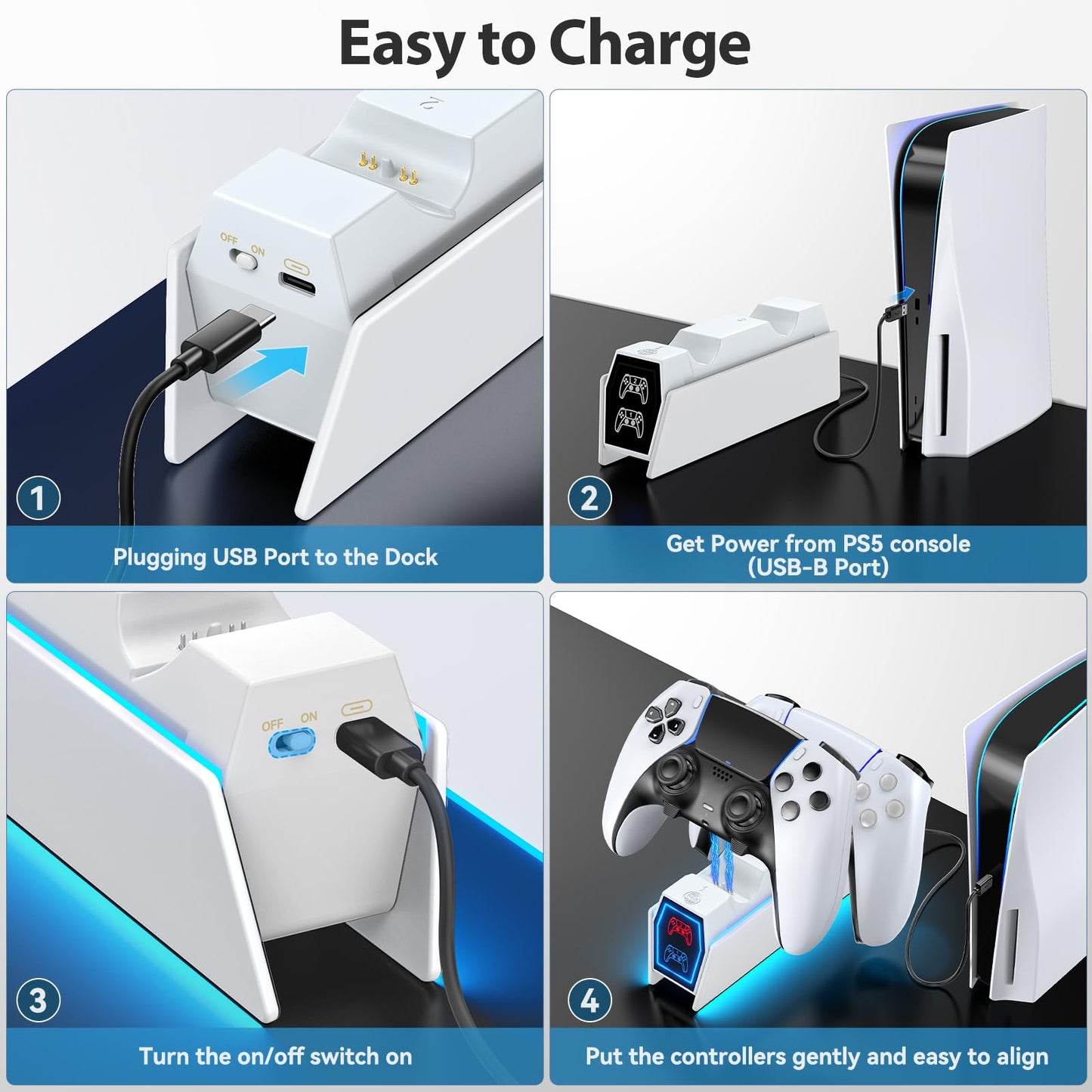 PS 5 Controller Charger Station Compatible with PlayStation 5 Faceplates Edge & Dual Controller, 9 Lightings PS 5 Accessories Charging Station, PS 5 Dock Stand with LED Indicator & On-Off Switch