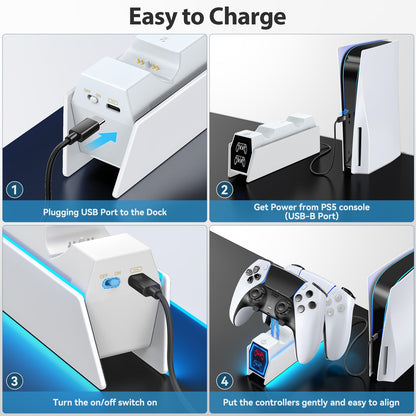 PS 5 Controller Charger Station Compatible with PlayStation 5 Faceplates Edge & Dual Controller, 9 Lightings PS 5 Accessories Charging Station, PS 5 Dock Stand with LED Indicator & On-Off Switch