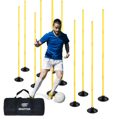 SEAOTTER Soccer Agility Poles Set, 4/6/10 Pcs 6ft Detachable Sports Trainning Speed Poles Slalom Poles with Rubber Base, Agility Training Equipment for Football, Rugby, Basketball, Indoor & Outdoor