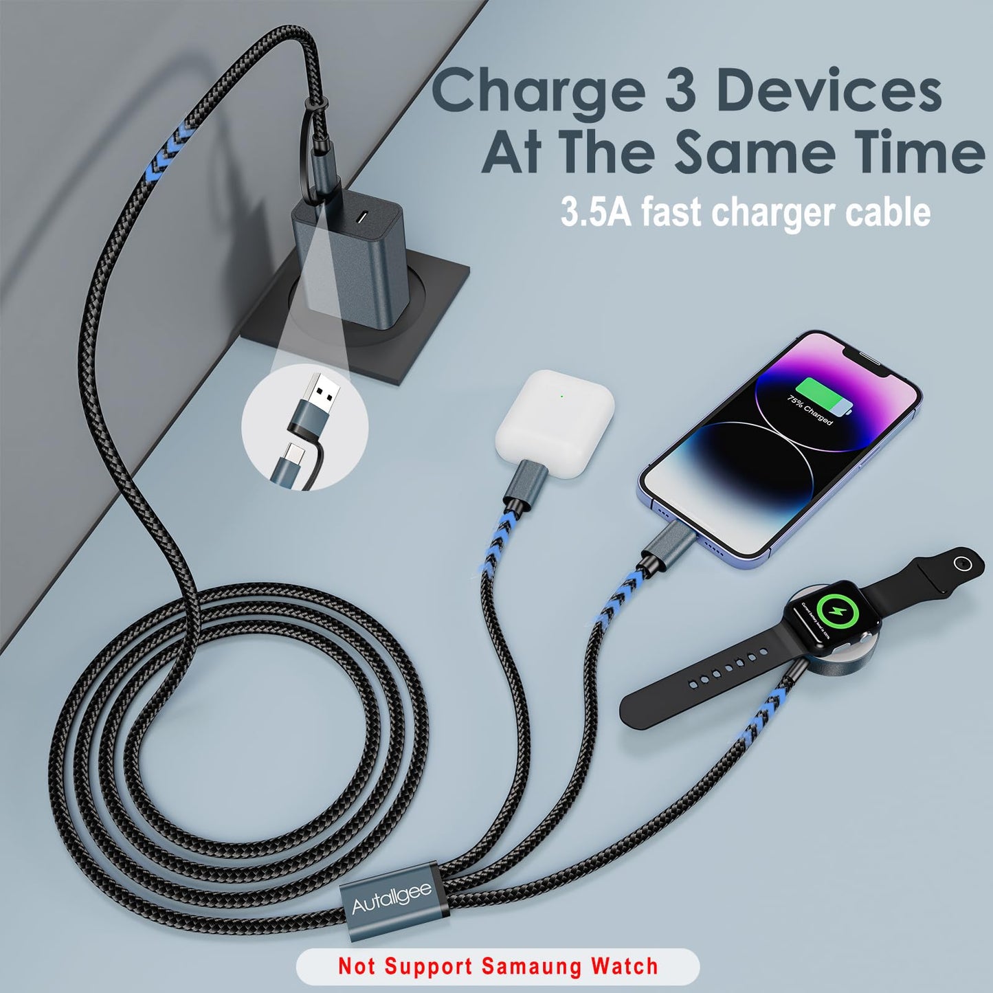 Travel Essentials for Apple Watch Charger,3 in 2 USB C Cable PD20W Block for Multi Charging Cable Cord,Vacation Camping RV Essentials Portable Designed for iWatch &iPhone 17-11 -4.1FT