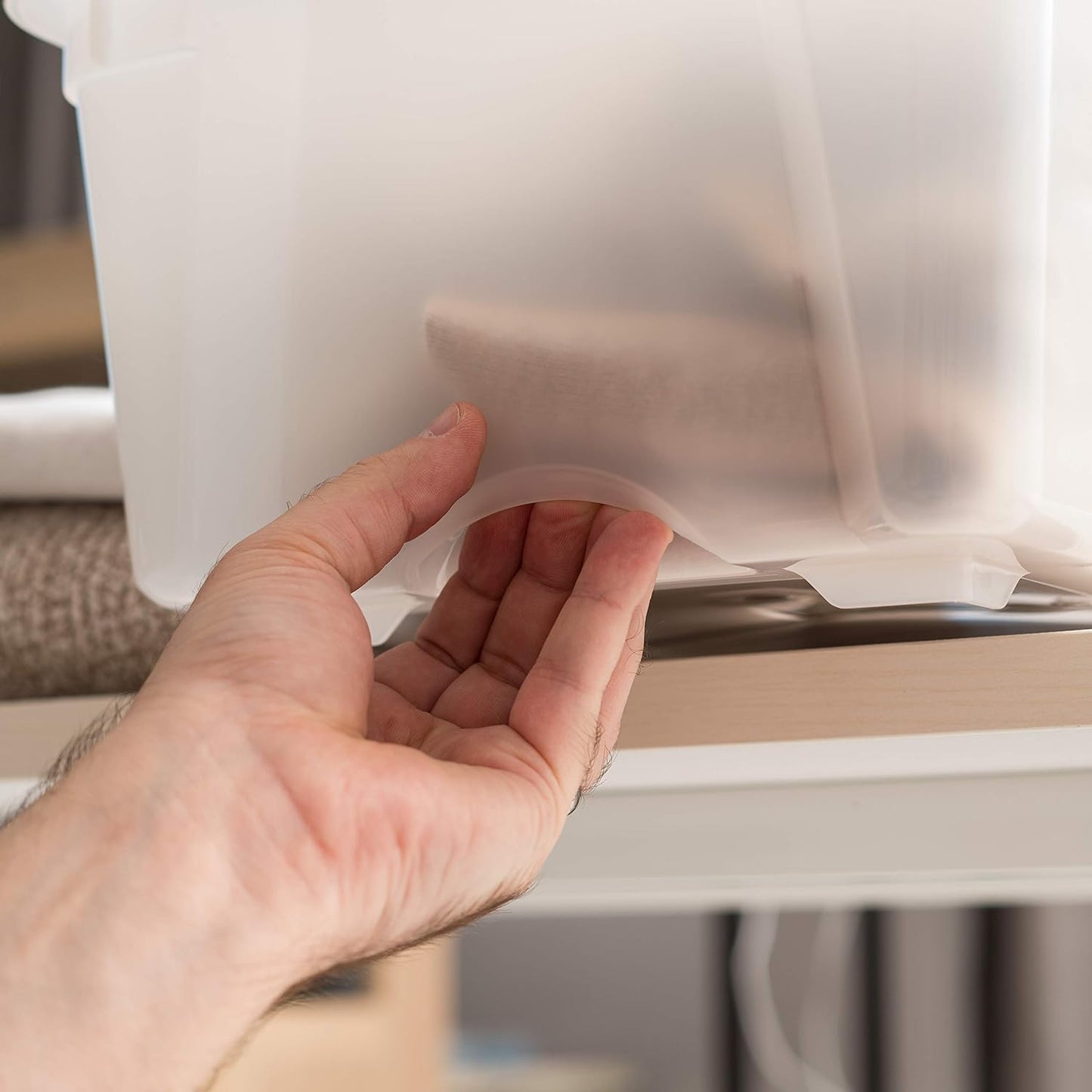 IRIS USA 13 Qt Stackable Plastic Storage Bins with Lids, 6 Pack - BPA-Free, Made in USA - Discreet Organizing Solution, Latches, Durable Nestable Containers, Secure Pull Handle - Pearl