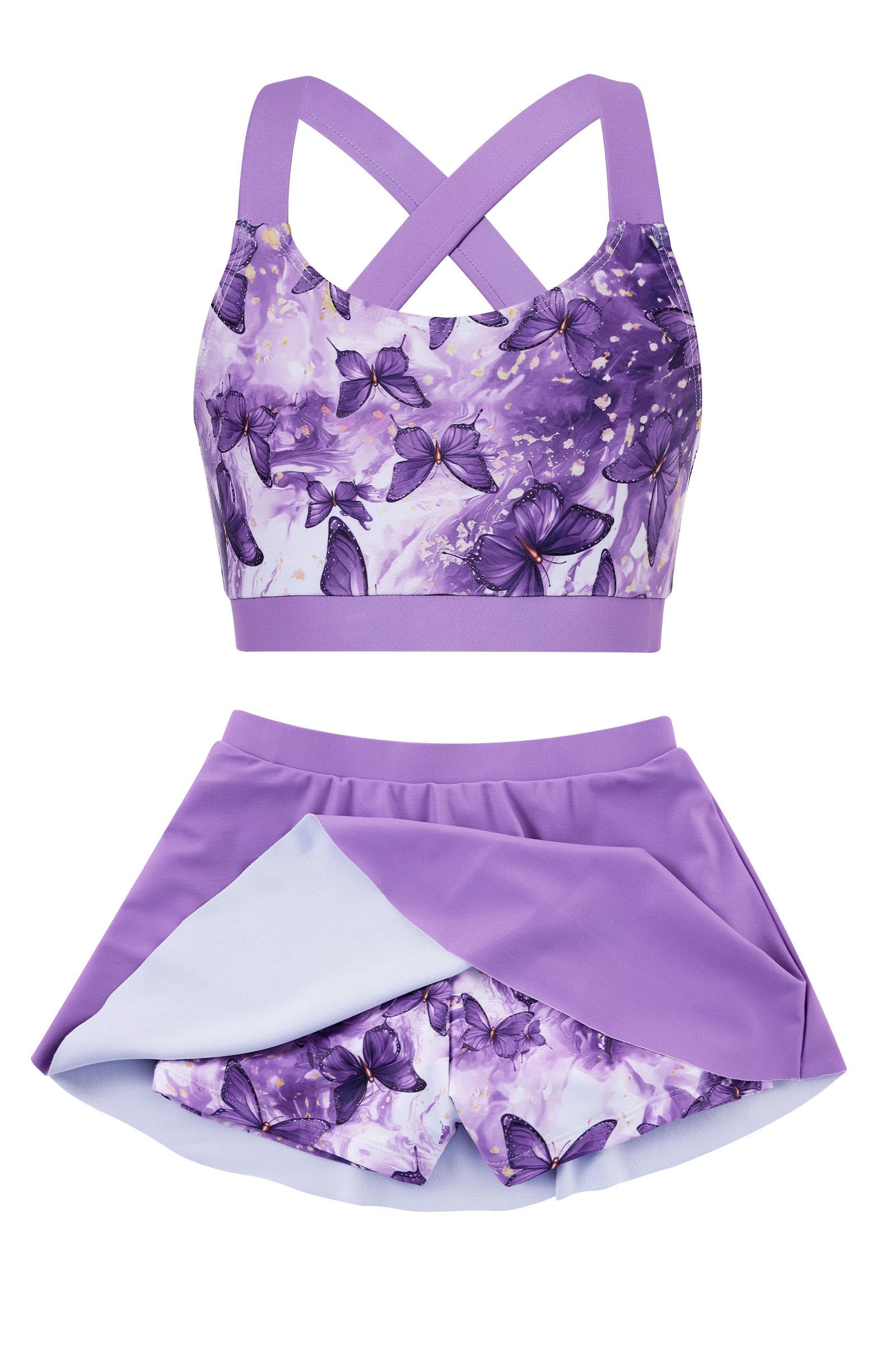 Cutemile Little Girls Two Piece Tankini Swimsuit Summer Boyshort Bathing Suit Beach Rash Guard Swimwear 6-13 Years