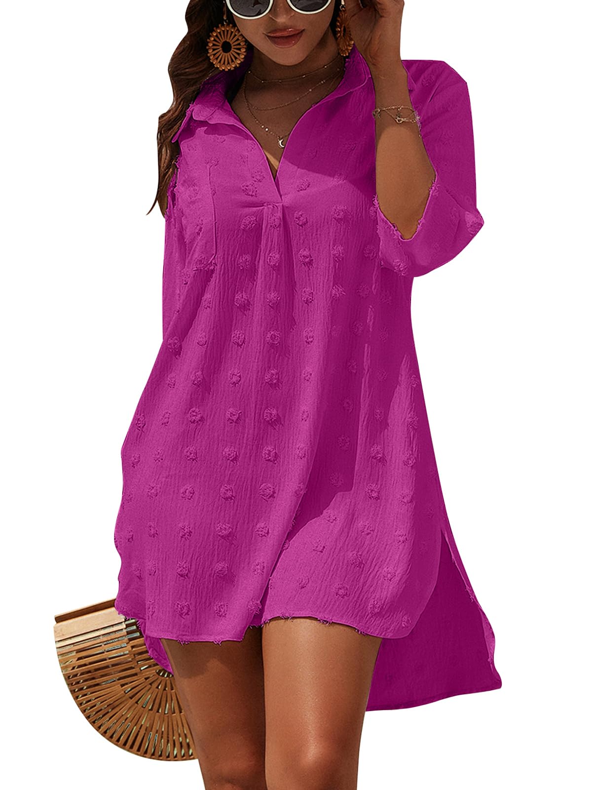 Blooming Jelly Womens Swimsuit Coverups White Chiffon Bikini Swimwear Beach Cover Up Dress Shirt