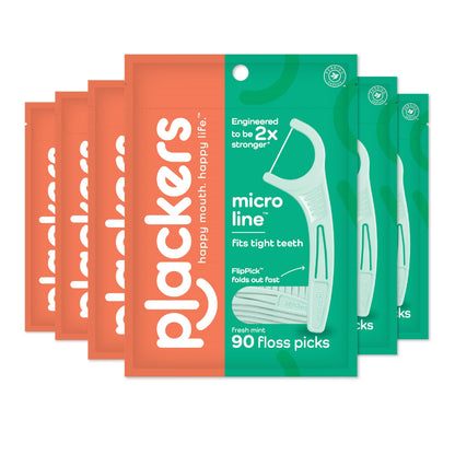 Plackers Micro Line Dental Floss Picks, Fold-Out FlipPick, Tuffloss, Easy Storage with Sure-Zip Seal, Fresh Mint Flavor, 300 Count