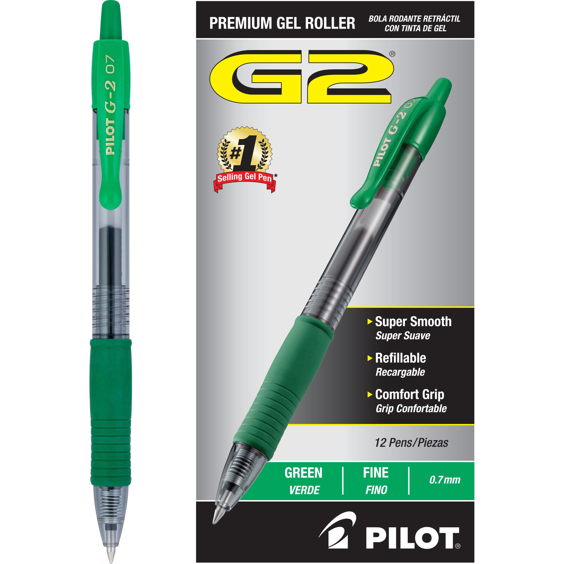 Pilot G2 Premium Gel Roller Pens 0.7, Fine Point Smooth Writing Pens Black, Pack of 12
