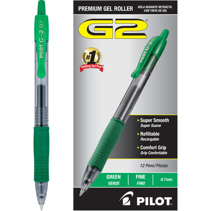 Pilot G2 Premium Gel Roller Pens 0.7, Fine Point Smooth Writing Pens Black, Pack of 12