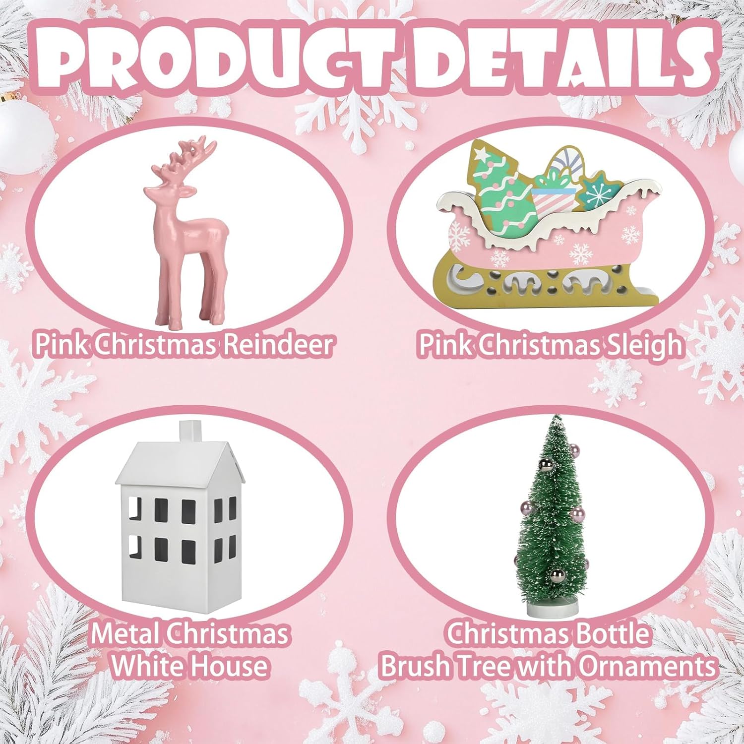 Pink Christmas Decorations 8 PCS Tiered Tray Decor Set, Cute Girlie Tabletop Christmas Decor for Home Shelf Mantel Fireplace Office Desk Coffee Bar Pastel Xmas Holiday Table Centerpieces Tray Objects