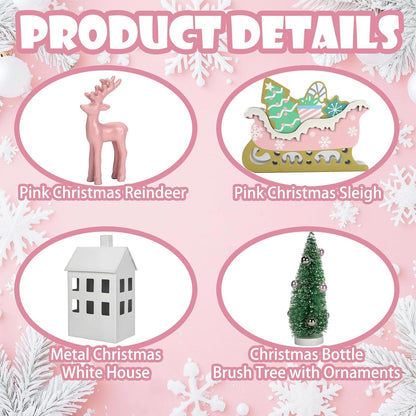 Pink Christmas Decorations 8 PCS Tiered Tray Decor Set, Cute Girlie Tabletop Christmas Decor for Home Shelf Mantel Fireplace Office Desk Coffee Bar Pastel Xmas Holiday Table Centerpieces Tray Objects