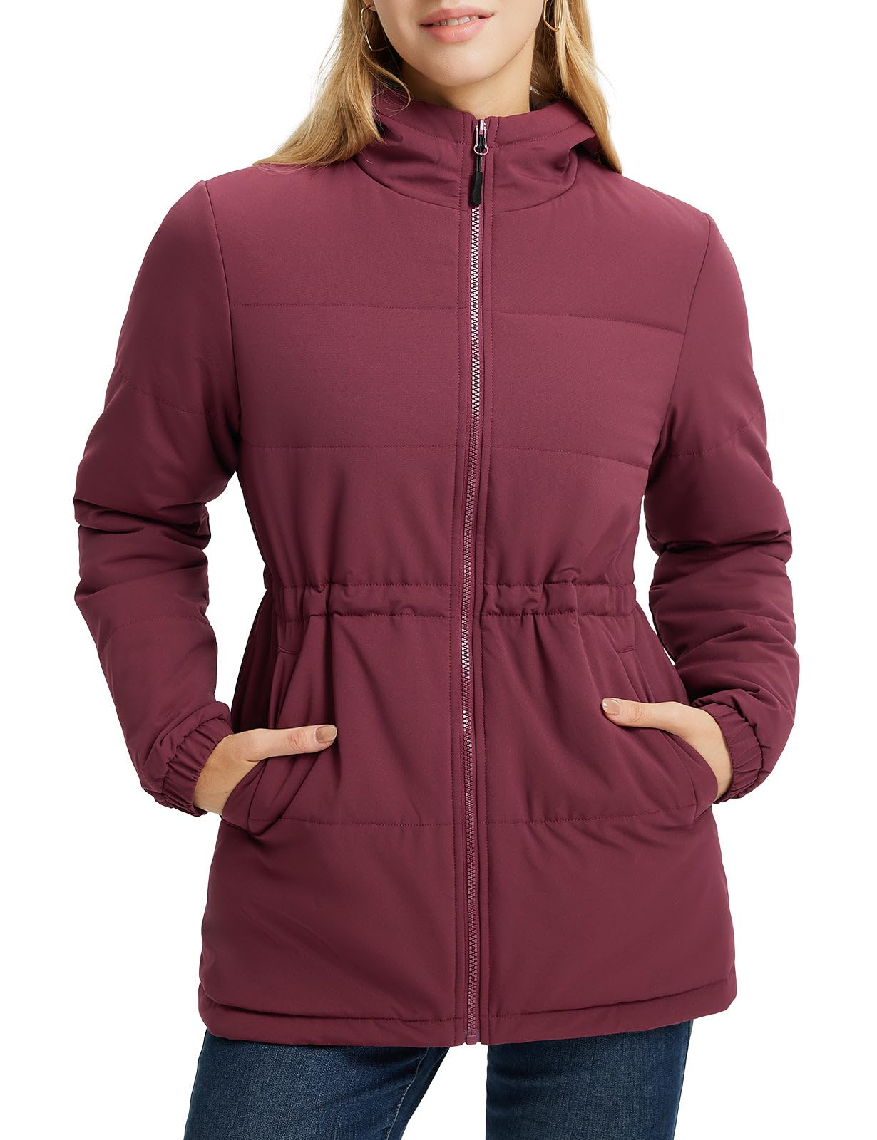 baleaf Women's Wnter Coat Long Puffer Jacket Quilted Jackets with Hood Warm Running Insulated Hiking Snow