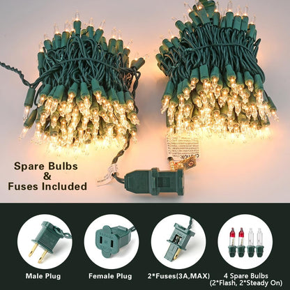 BrizLabs Steady On & Twinkle Christmas Lights - 100-ct Clear Outdoor Connectable Incandescent Mini Lights, Warm White String Lights for Xmas Tree, Indoor Holiday Party