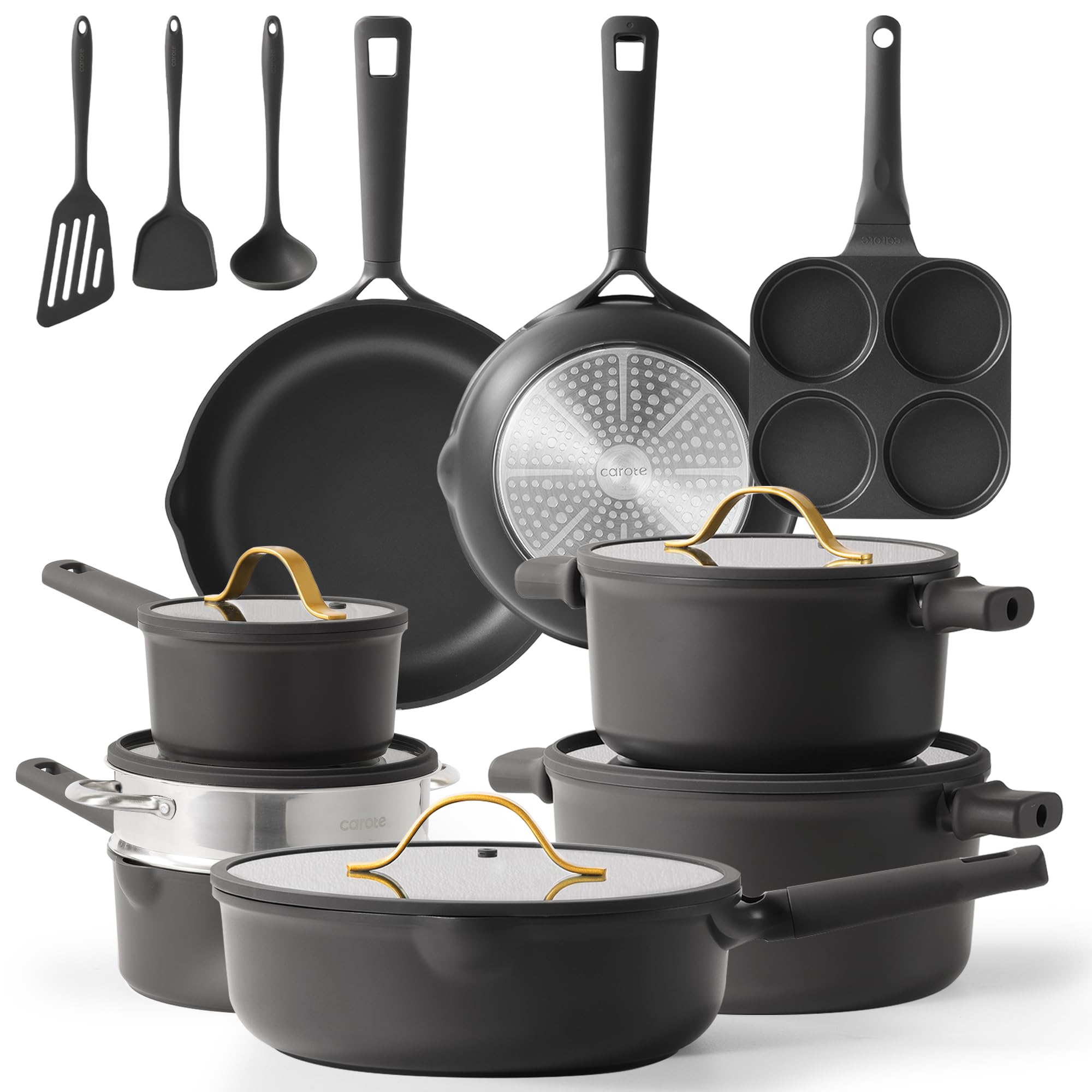 CAROTE Nonstick Pots and Pans, Induction Cookware Set 16pcs Kitchen Cooking Sets, Pot and Pan Non Stick w/Frying pan (PFOS, PFOA Free)