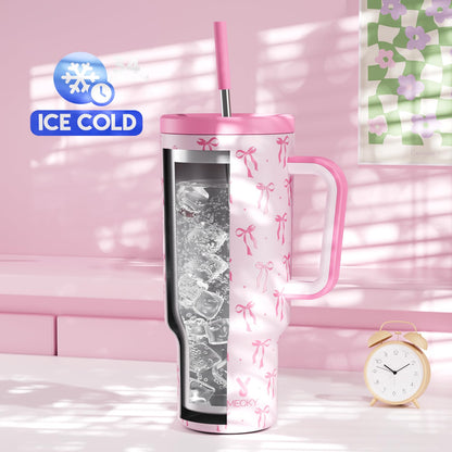 Meoky 40 oz Christmas Tumbler with Handle and Straw, Xmas Tumbler with Lid and Straw, Insulated Stainless Steel Travel Mug, Christmas Gifts for Women Men Adults (Jolly Reindeer)