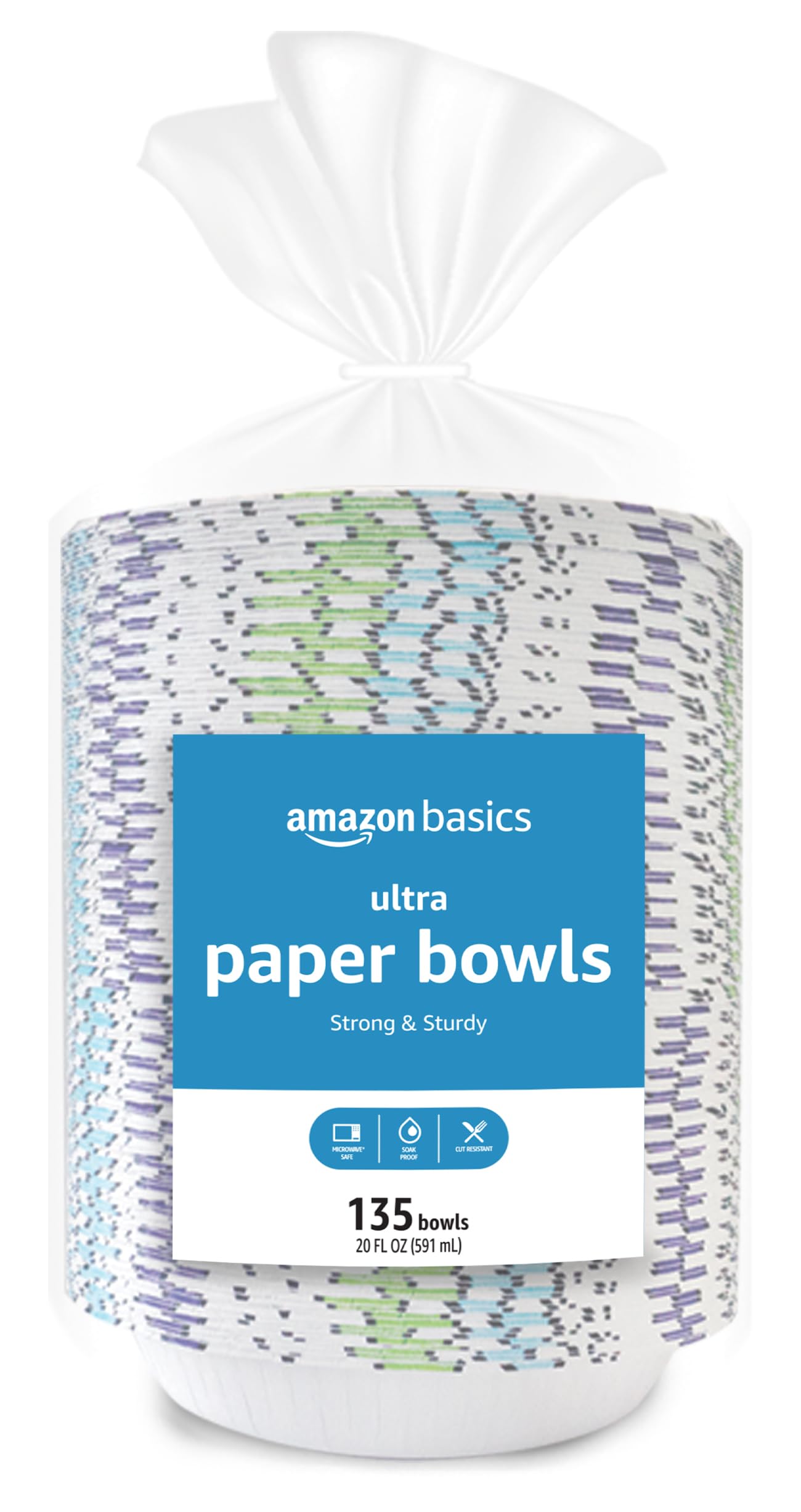 Amazon Basics Ultra Paper Bowls, 20 Oz, Disposable, 50 Count, White (1 pack of 50)