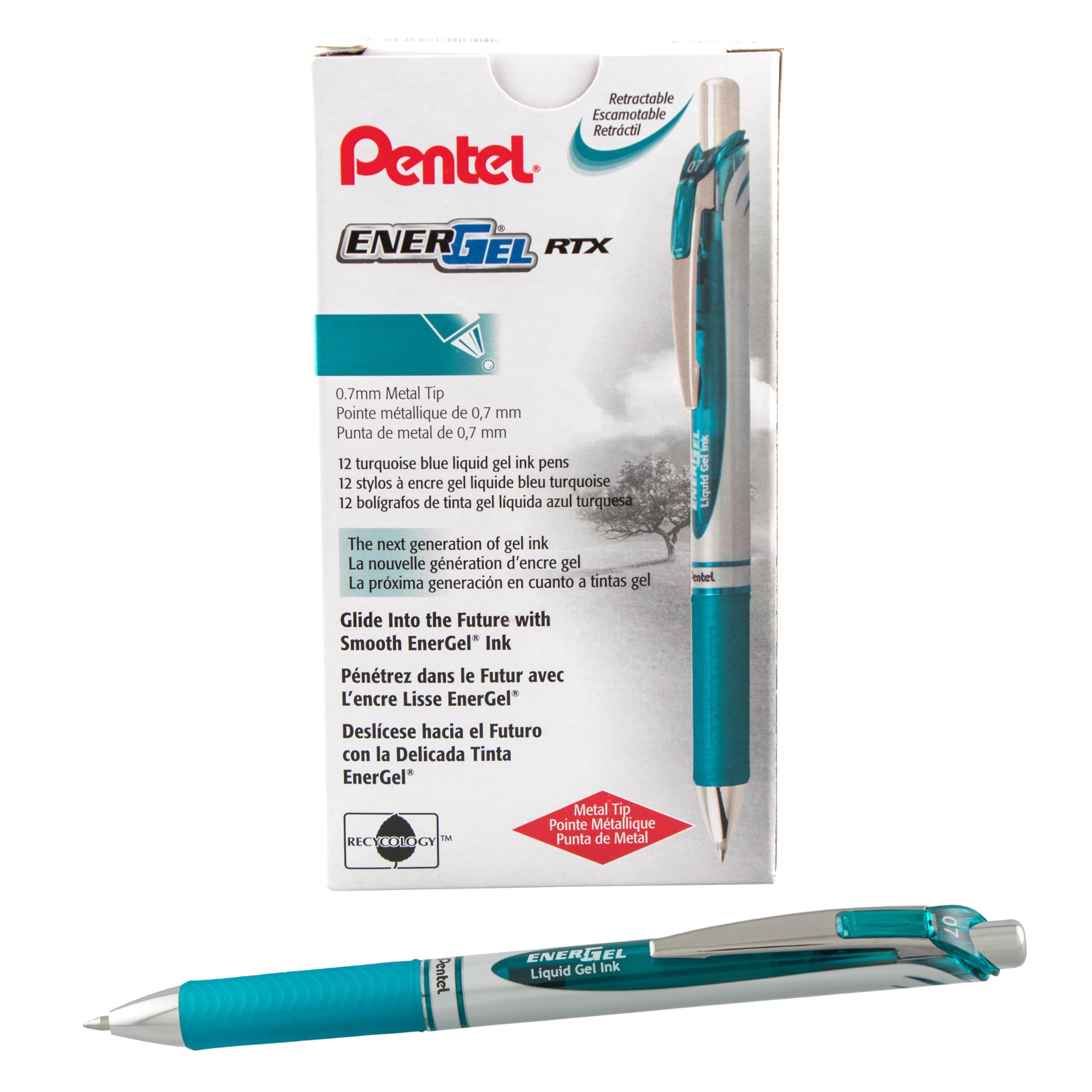 Pentel EnerGel Retractable Liquid Gel Pens, Medium Point, 0.7 mm, Silver Barrel, 12 Black Ink pens, the Ultimate writing pens, the Best Writing Pens for office, school and journaling, Pack of 12