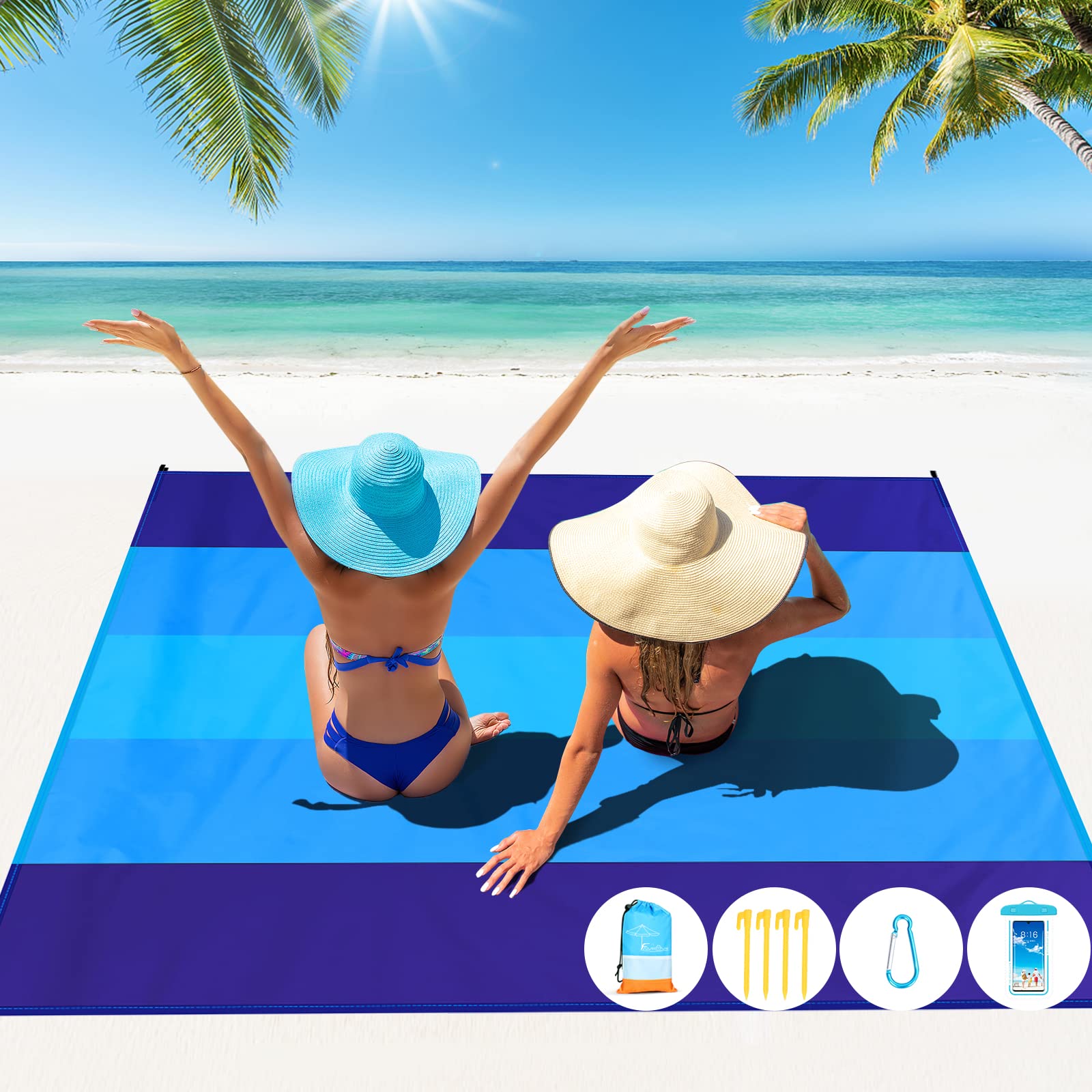 Beach Blanket Oversized Extra Large 78" X 81",Waterproof Sandproof Beach Blanket 1-7 Adults Lightweight Durable for Travel Camping Hiking Picnic
