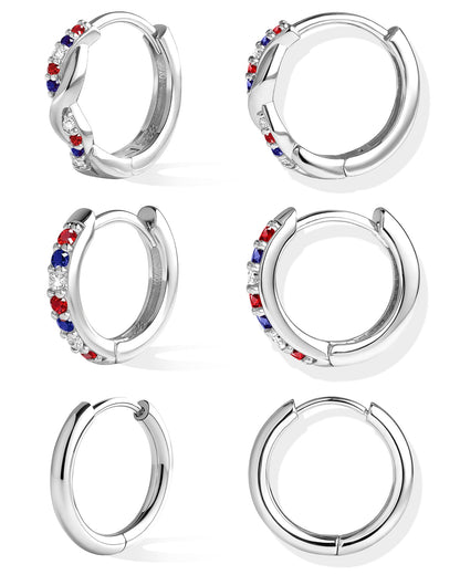 Inerney Gold Huggie Hoop Earrings Set for Women, Dainty Small Sterling Silver Earring Stacks Hypoallergenic Jewelry for Multiple Piercings, Trendy Twisted Cute Cartilage Hoops Birthstone Gift 3 Pairs