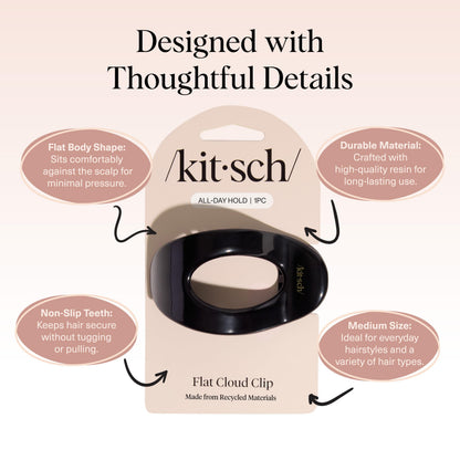 Kitsch Medium Flat Claw Clips for Women - Stylish Flat Hair Clips, Strong Hold for Thick & Fine Hair | Non-Slip for Secure, Comfortable All-Day Wear | Ideal Gifts for Women - Tortoise Design