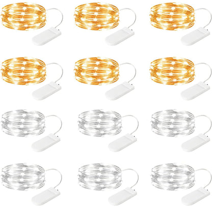 Brightown 12 Pack LED Fairy Lights Battery Operated String Lights - 7ft 20LED Waterproof Silver Wire Firefly Starry Moon Lights for DIY Crafts Wedding Table Centerpieces Party Bedroom Christmas