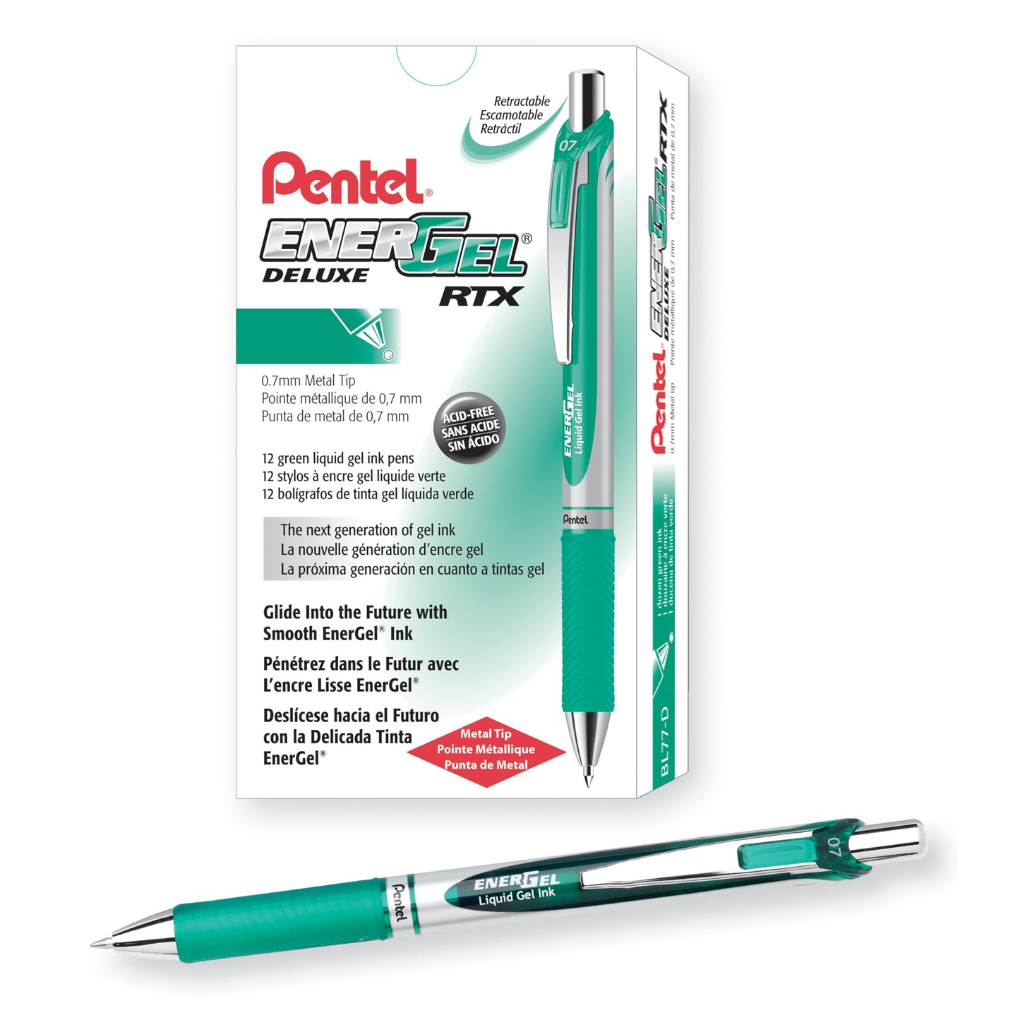 Pentel EnerGel Retractable Liquid Gel Pens, Medium Point, 0.7 mm, Silver Barrel, 12 Black Ink pens, the Ultimate writing pens, the Best Writing Pens for office, school and journaling, Pack of 12