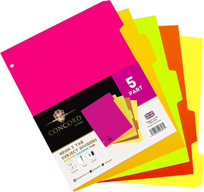 Pukka Pad, 5 Dividers, Binder Notebook File Page Separators, 5 Packs of 5 Tab Set, 8 ½ x 11 in. Neon Colors