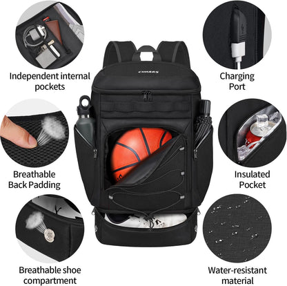 Basketball Backpack Basketball Bag Large Sports Bag with Separate Ball holder & Shoes compartment, Best for Basketball, Soccer,Volleyball,Gym