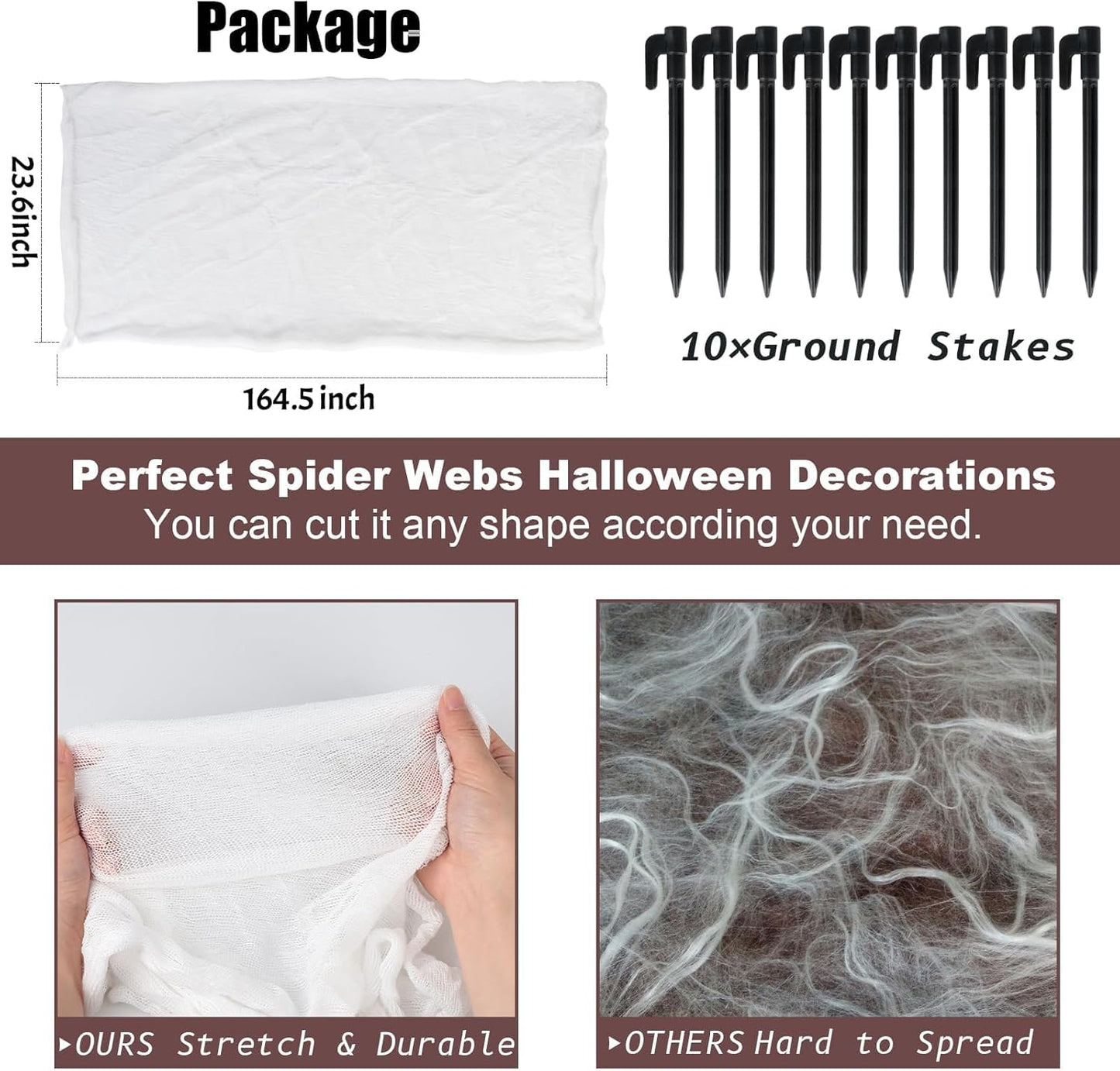 Beef Netting Halloween Spider Webs Decorations,500sqft Stretchy Beef Netting for Halloween Decor, Spooky Spider Web for Haunted House,Decorations Spider Webs Outdoor