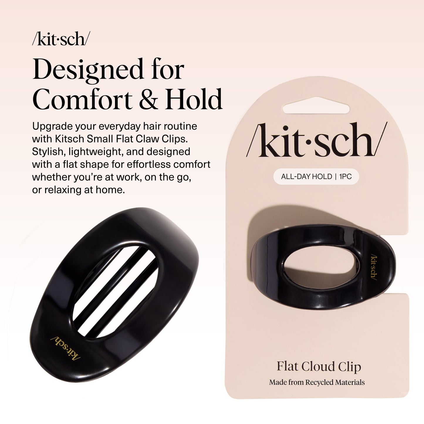 Kitsch Medium Flat Claw Clips for Women - Stylish Flat Hair Clips, Strong Hold for Thick & Fine Hair | Non-Slip for Secure, Comfortable All-Day Wear | Ideal Gifts for Women - Tortoise Design