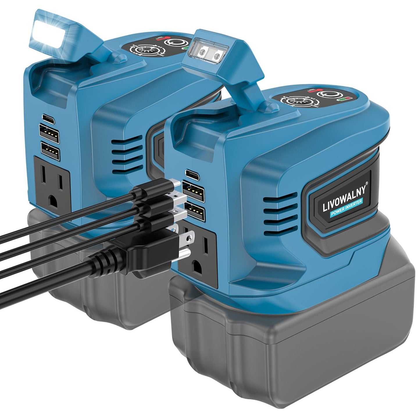 Real 200W Power Inverter Compatible With Dewalt, DC 20V to AC 110-120V Battery Inverter, LIVOWALNY Portable Power Station Generator, Charger Adapter Battery Powered with 2 USB & 1 Type-C & 1 AC Outlet