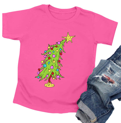 Christmas Shirts Toddler Boys Girls Xmas Buffalo Plaid Trees T-Shirt Christmas Graphic Tees Holiday Tops
