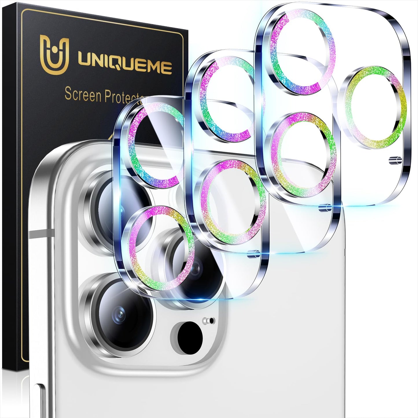 UniqueMe Compatible for 3 Pack iPhone 17 Pro Camera Lens Protector - [Drop Protection] 9H Tempered Glass Camera Cover Screen [Update New Version]【Not for 17 Pro Max】