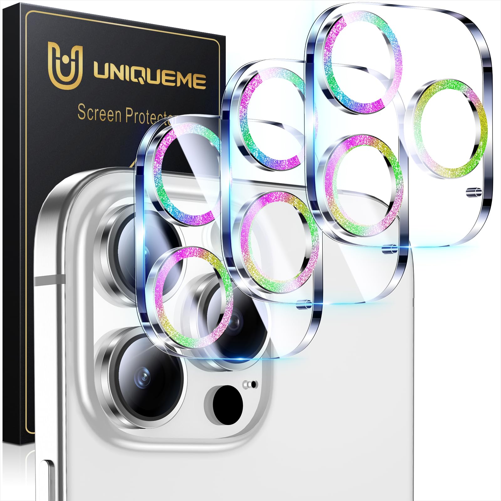 UniqueMe Compatible for 3 Pack iPhone 17 Pro Camera Lens Protector - [Drop Protection] 9H Tempered Glass Camera Cover Screen [Update New Version]【Not for 17 Pro Max】