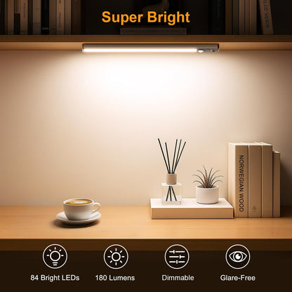 Gritin 10.2inch Under Cabinet Lighting Rechargeable -84 LED Super Bright,3-Color& 5 Level Brightness,4 Modes,Motion Sensor,Long Lasting- Easy Installation Magnetic Under Cabinet Closet Lights -2 Pack
