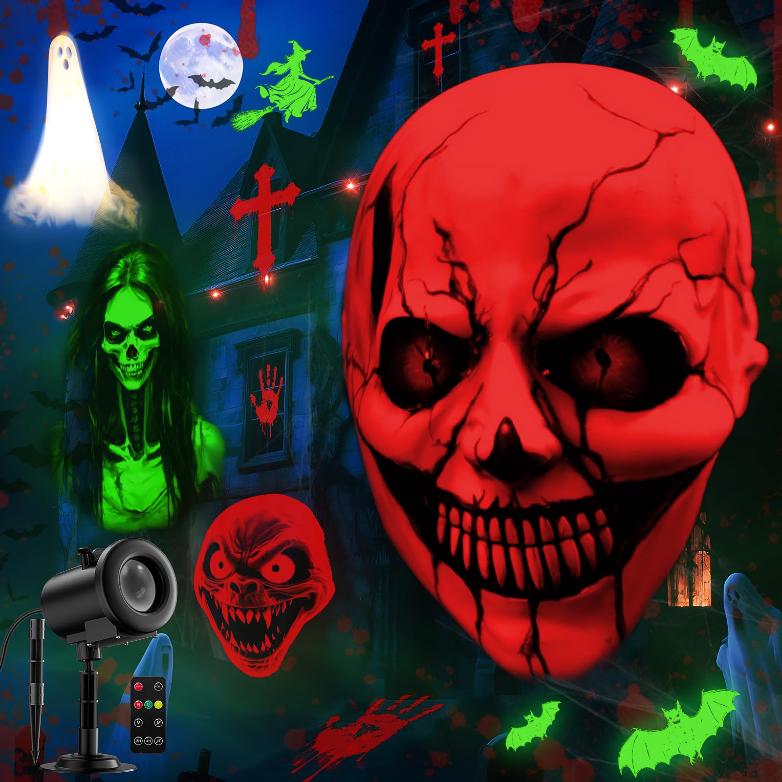 Halloween Projector Lights Outdoor,2025 Upgraded 3D Dynamic Skull Ghost Decorations Light,Clearer Skull HD Patterns,Night Light for Home Window Wall Halloween Decor
