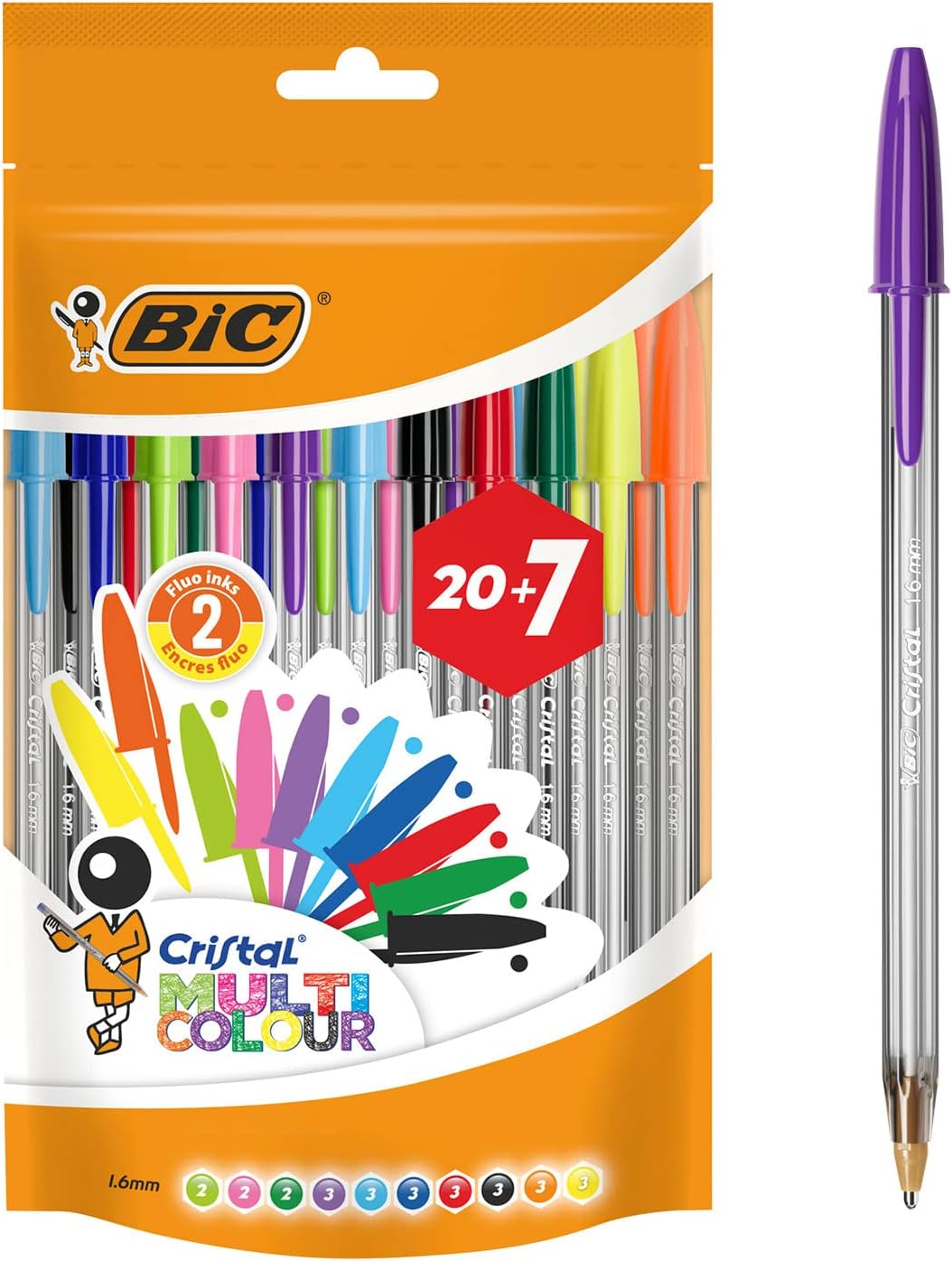 Bic Crystal Multicolour – Pen Bag Pack of 20 + 7 multicoloured