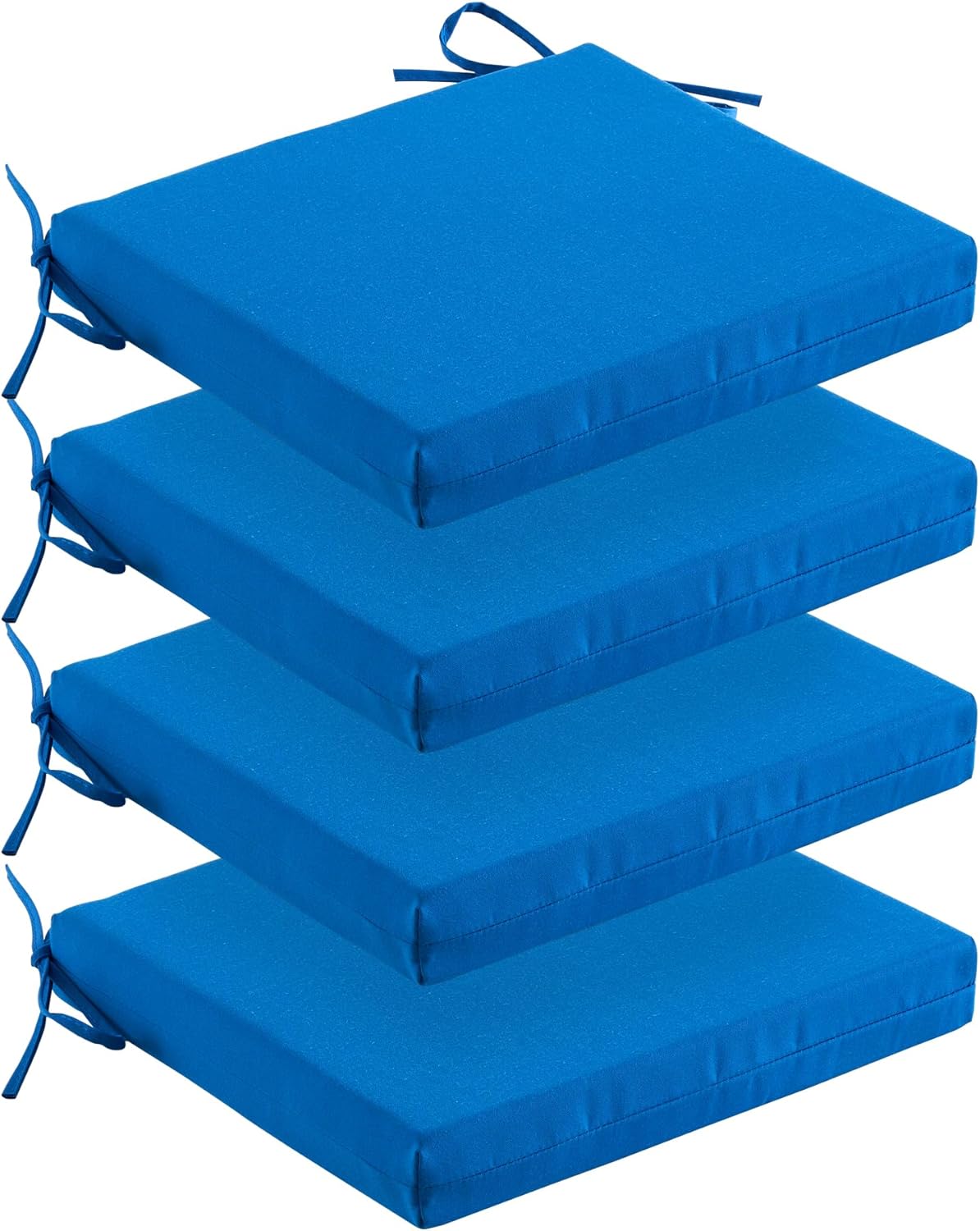 ARTPLAN Outdoor/Indoor Chair Pads,Patio Dining Chair Cushions Set of 4,Sqaure Replacement Cushions with Ties,18.5x16x3 Inch,Blue