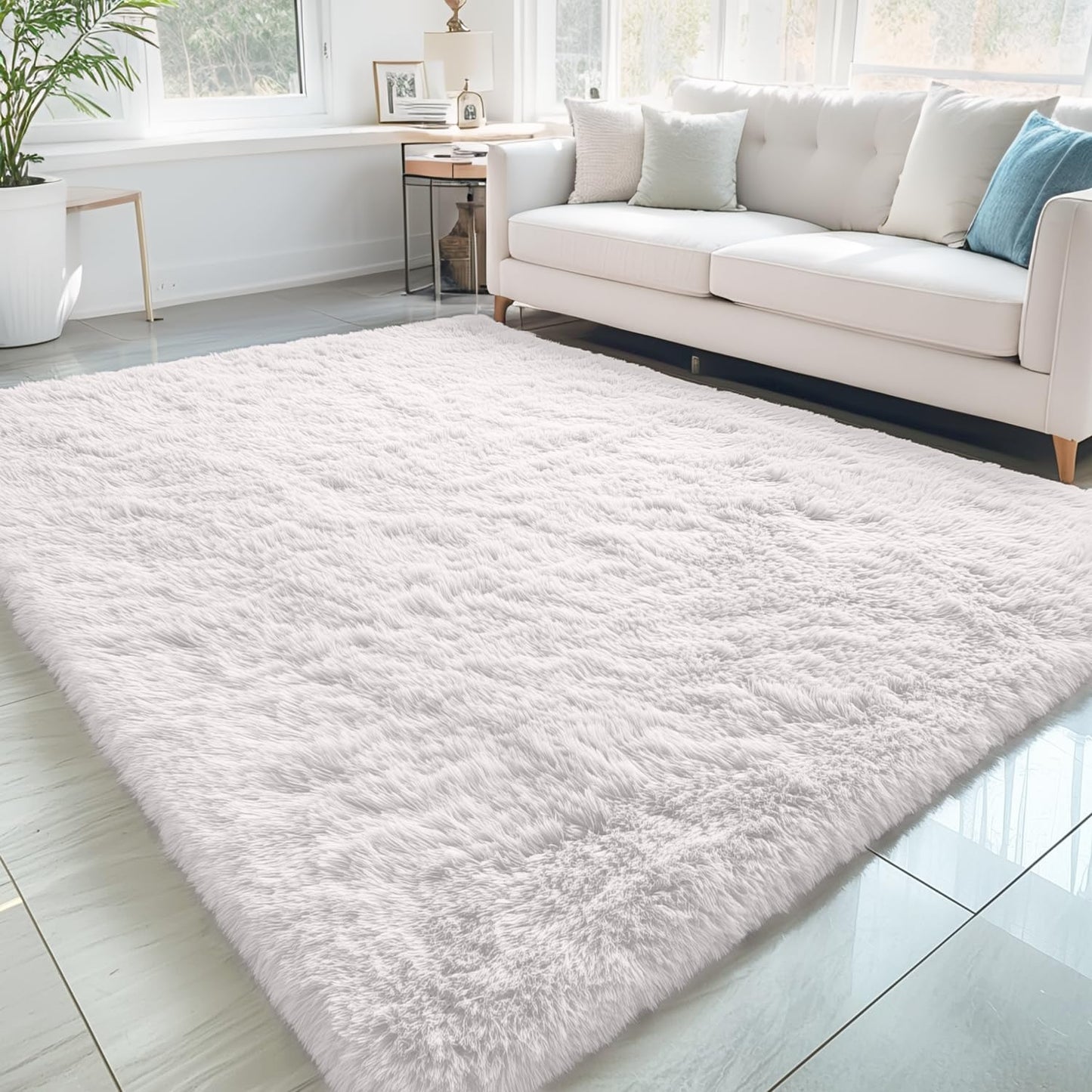 OLANLY Area Rugs for Living Room Bedroom, Machine Washable 4x5.9 ft Soft Fluffy Shaggy Bedside Rug, Indoor Floor Carpet for Kids Girls and Boys, Dorms, Nursery Rooms, Home Decor Aesthetic, Grey