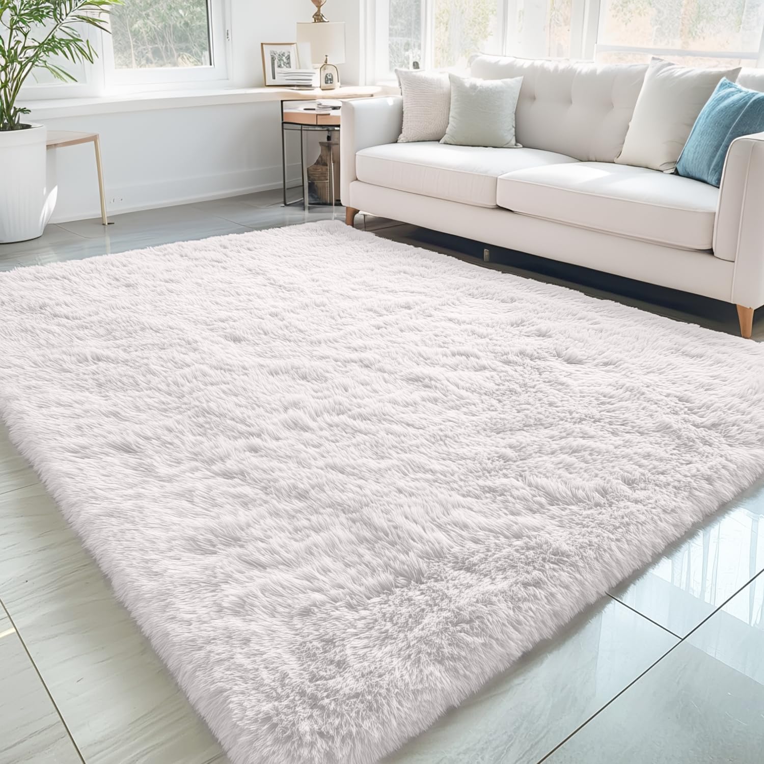 OLANLY Area Rugs for Living Room Bedroom, Machine Washable 4x5.9 ft Soft Fluffy Shaggy Bedside Rug, Indoor Floor Carpet for Kids Girls and Boys, Dorms, Nursery Rooms, Home Decor Aesthetic, Grey