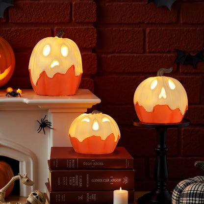 Halloween Decorations,Light Up Ghost Pumpkin Decorations Set of 3,Cute Halloween Decor Indoor for Kitchen Tabletop Mantel Party Home Decor