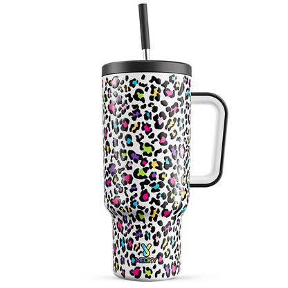Meoky 40 oz Christmas Tumbler with Handle and Straw, Xmas Tumbler with Lid and Straw, Insulated Stainless Steel Travel Mug, Christmas Gifts for Women Men Adults (Jolly Reindeer)