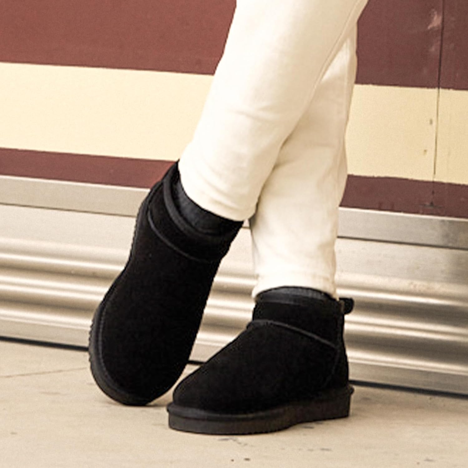 DREAM PAIRS Ankle Winter Mini Boots for Women Genuine Suede Faux Fur Lining Water Resistant Warm Snow Boots Slip On Memory Foam Comfort Booties FuzzyClassic