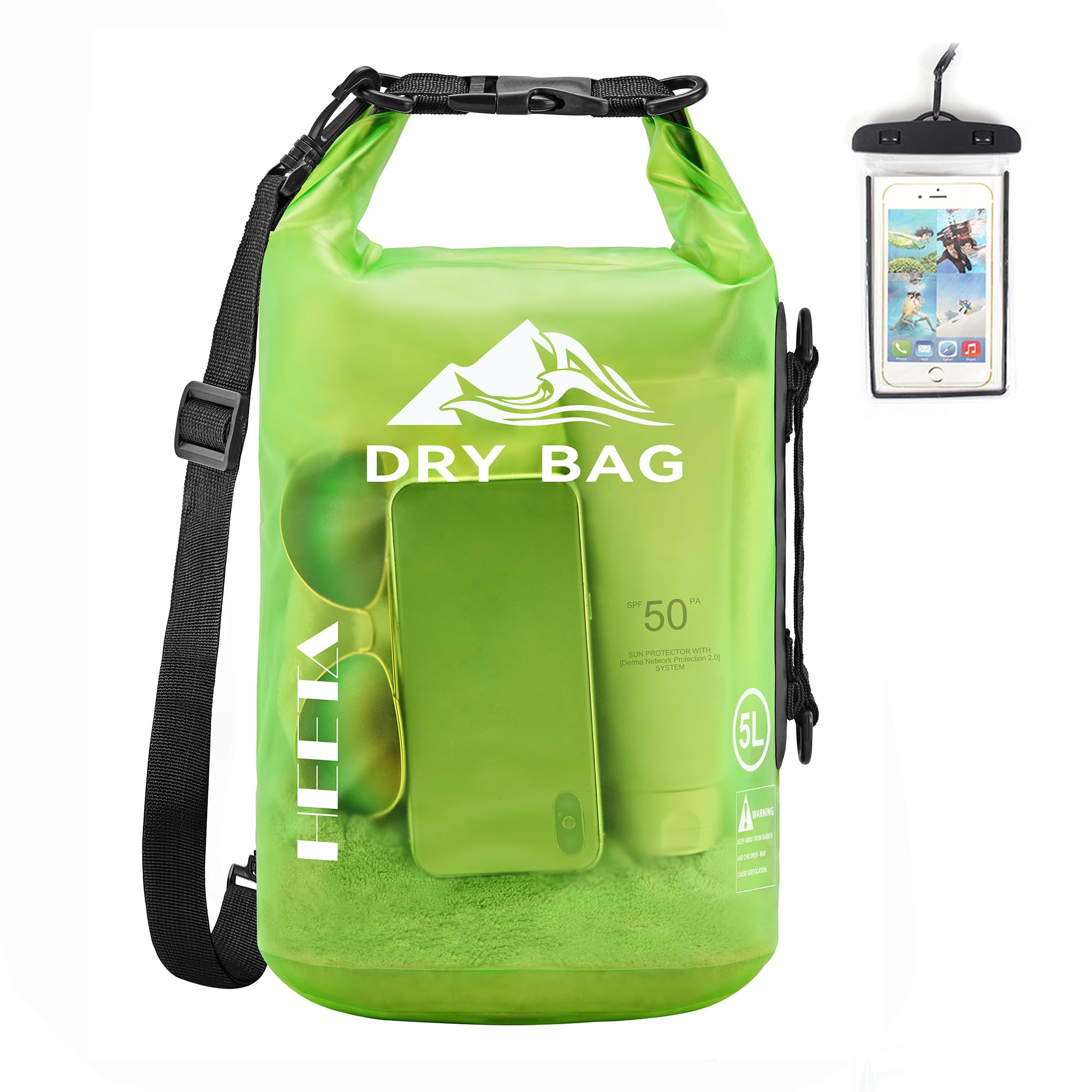 HEETA Dry Bag Waterproof for Women Men, 5L/10L/20L/30L/40L Roll Top Lightweight Dry Storage Bag Backpack with Phone Case for Travel Swimming Boating Kayaking Paddle Board Camping Beach Accessories