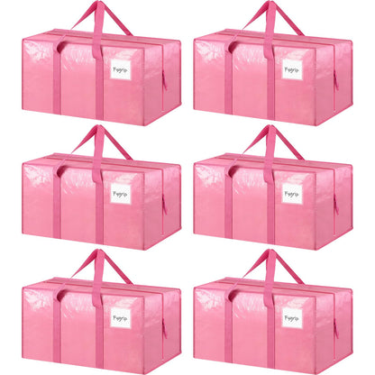 6 Pack Extra Heavy Duty Large Moving Bags with Strong Zipper & Comfortable Handles, Sturdy & Durable Clothes Storage Bags Totes Bins, Blue Packing Moving Boxes for College Supplies, Dark Blue