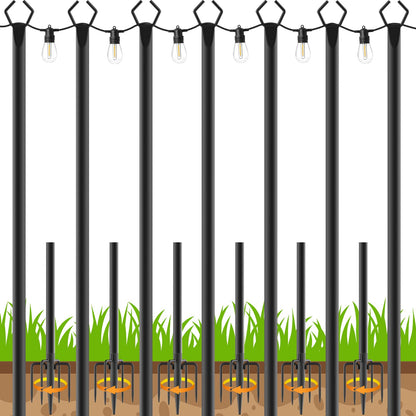 6 Pack String Light Poles, Outdoor String Light Pole 10 ft Forked Metal Light Pole with Adjustable Outdoor Light Stand, Deck, Backyard, Garden, Wedding, Rustproof and Sturdy with Hooks